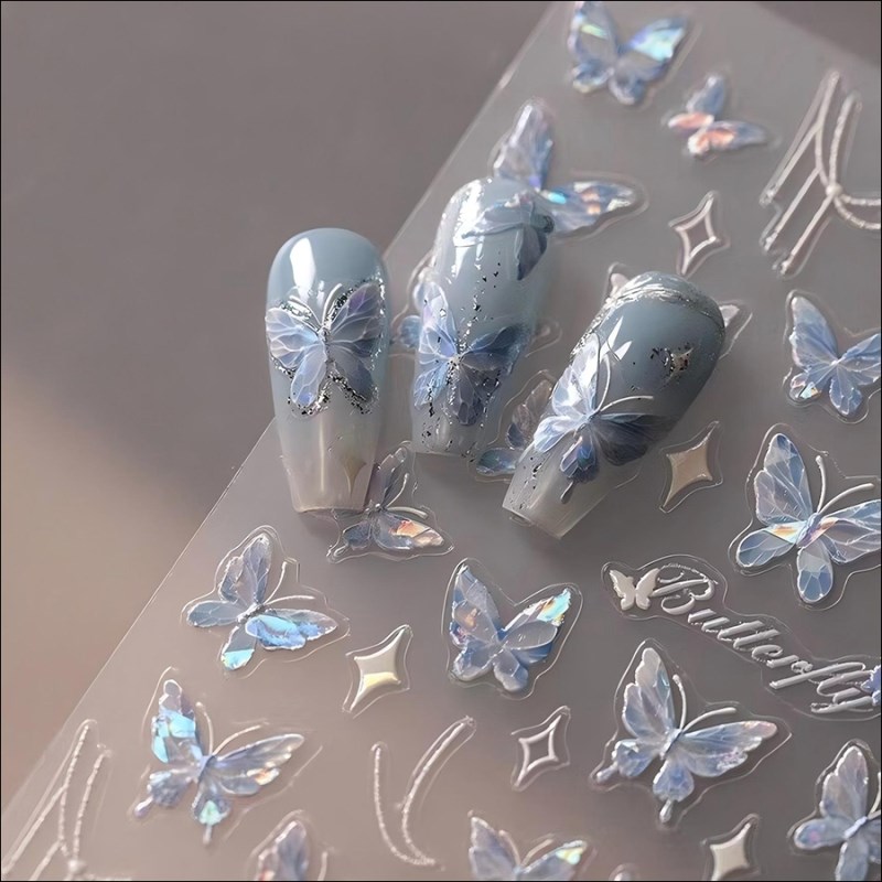 Shell Butterfly Wing Nail Stickers Blue