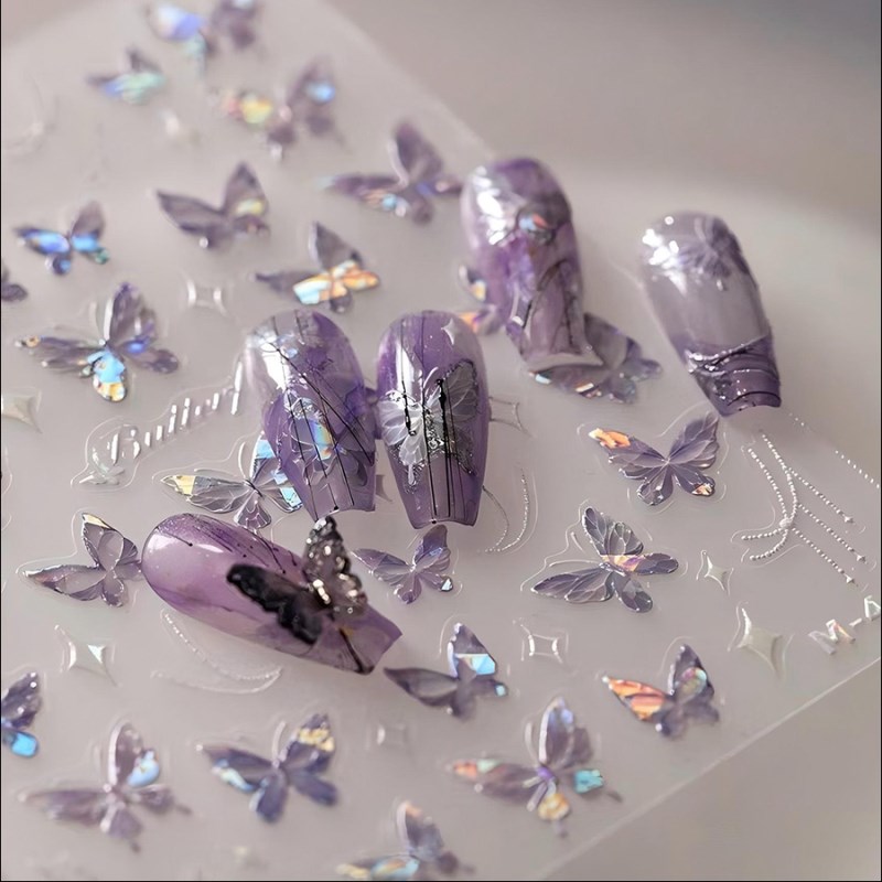 Shell Butterfly Wing Nail Stickers Purple